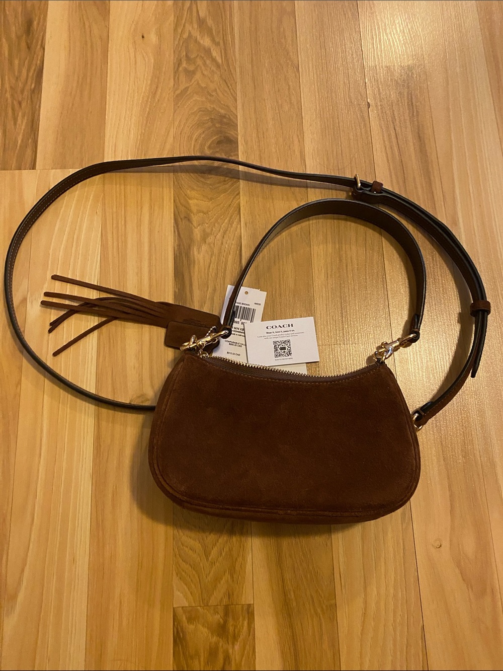 Coach Brown Suede Crossbody Bag with Gold Hardware - Picture 5 of 6